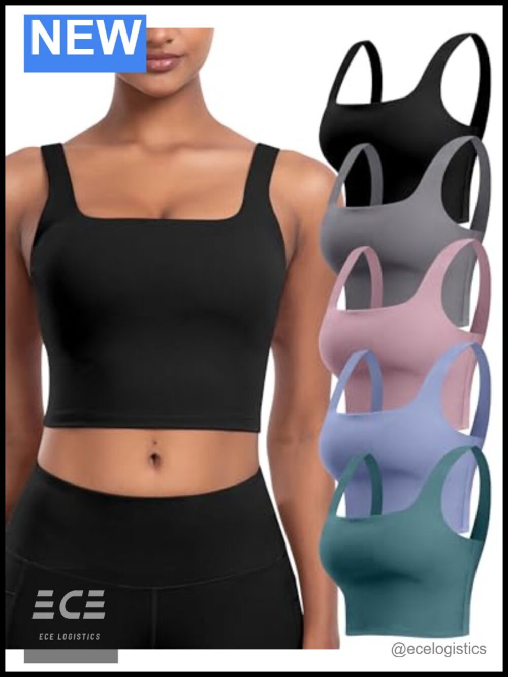 Womens 5 Pack Sports Bras Longline Crop Tank Tops Padded Yoga Bras